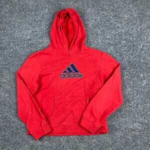 Adidas Hoodie Boys Size M Red Pullover Embroidered Logo Athletic Sportswear